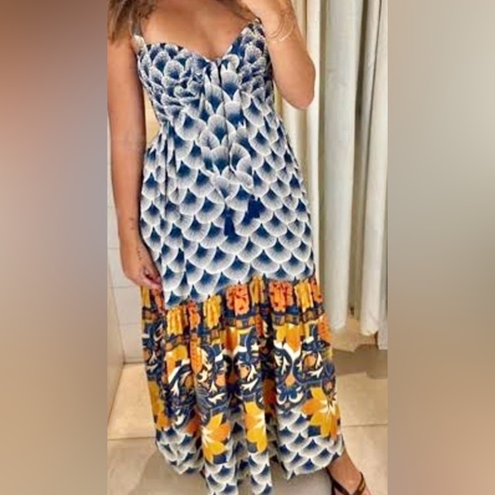 FARM Rio Blue and Orange Maxi Dress Xsmall Petite